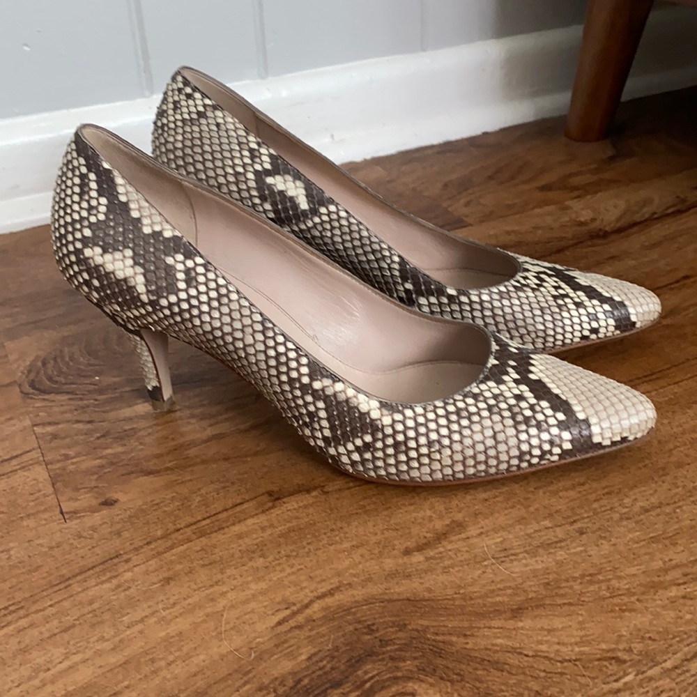Salvatore Ferragamo Snakeskin Kitten Heels, 6.5